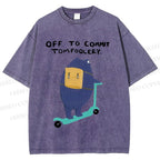 Unisex Frog Skateboarding Printed Washed Tee
