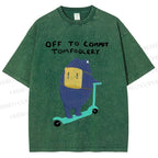 Unisex Frog Skateboarding Printed Washed Tee
