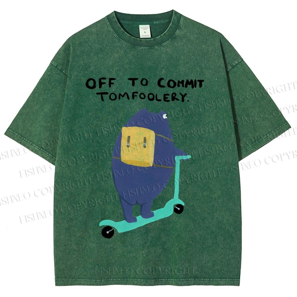 Unisex Frog Skateboarding Printed Washed Tee