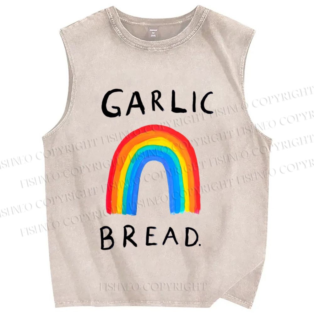 Unisex Garlic Bread Rainbow Printed Washed Tank Top