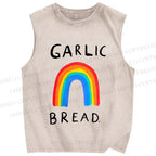 Unisex Garlic Bread Rainbow Printed Washed Tank Top