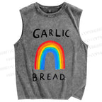 Unisex Garlic Bread Rainbow Printed Washed Tank Top