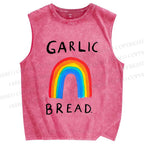 Unisex Garlic Bread Rainbow Printed Washed Tank Top