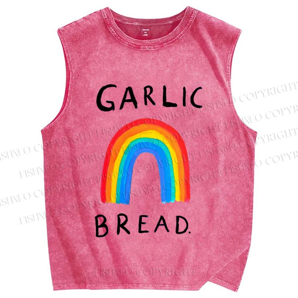 Unisex Garlic Bread Rainbow Printed Washed Tank Top