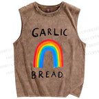Unisex Garlic Bread Rainbow Printed Washed Tank Top