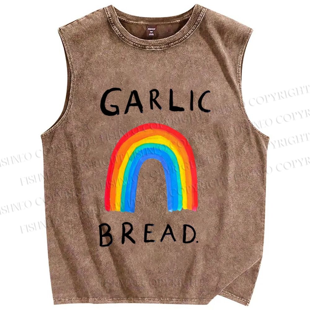 Unisex Garlic Bread Rainbow Printed Washed Tank Top