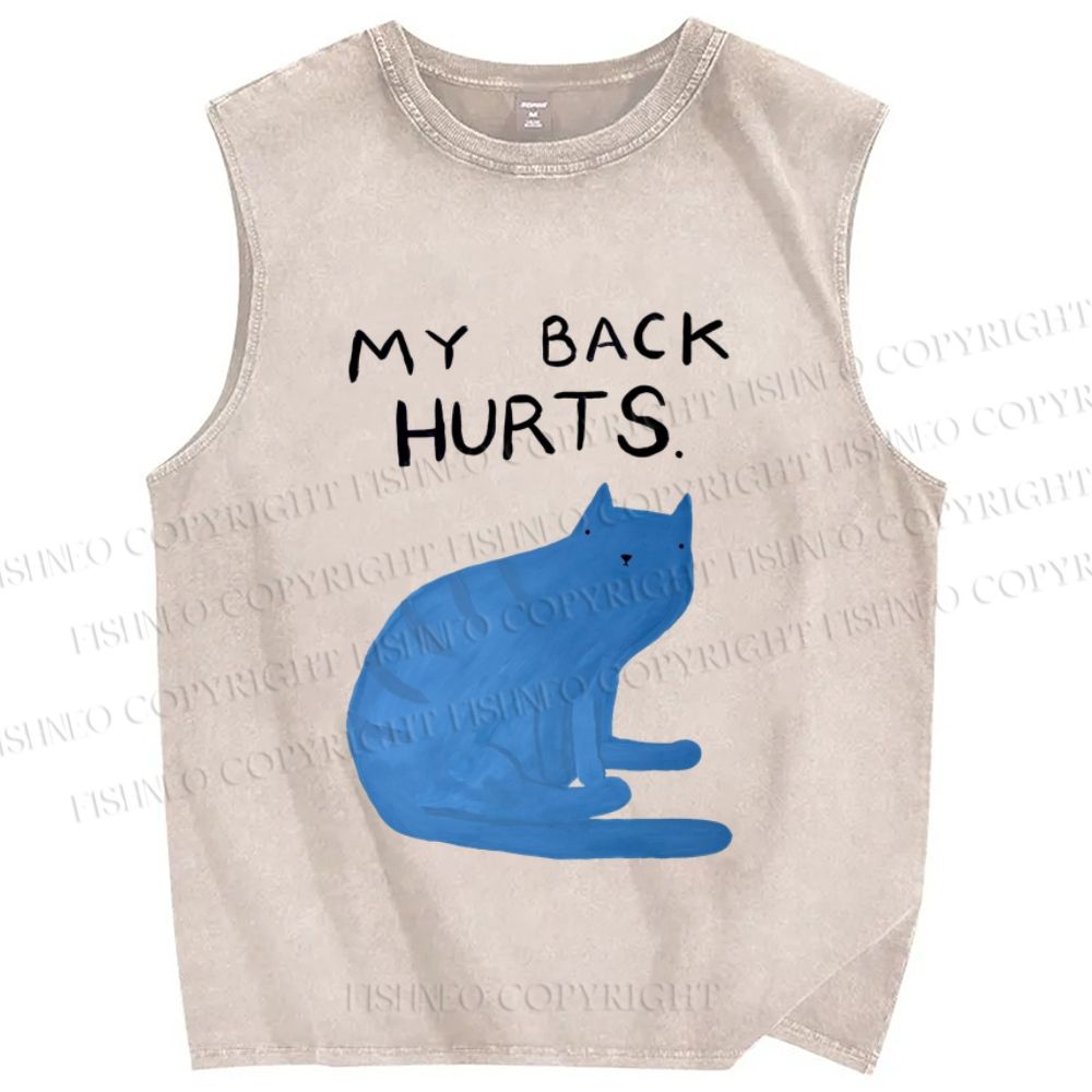 Unisex My Back Hurts Cat Printed Washed Tank Top
