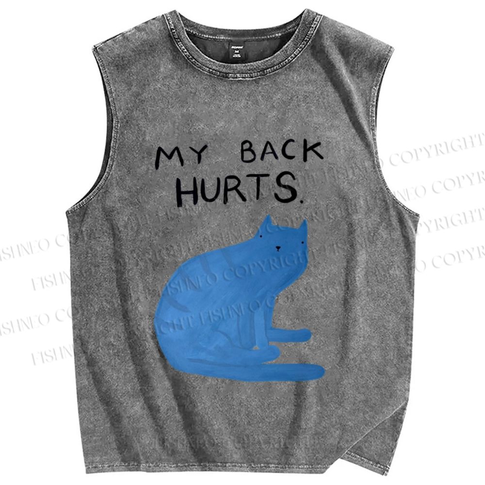 Unisex My Back Hurts Cat Printed Washed Tank Top
