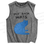 Unisex My Back Hurts Cat Printed Washed Tank Top