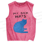 Unisex My Back Hurts Cat Printed Washed Tank Top