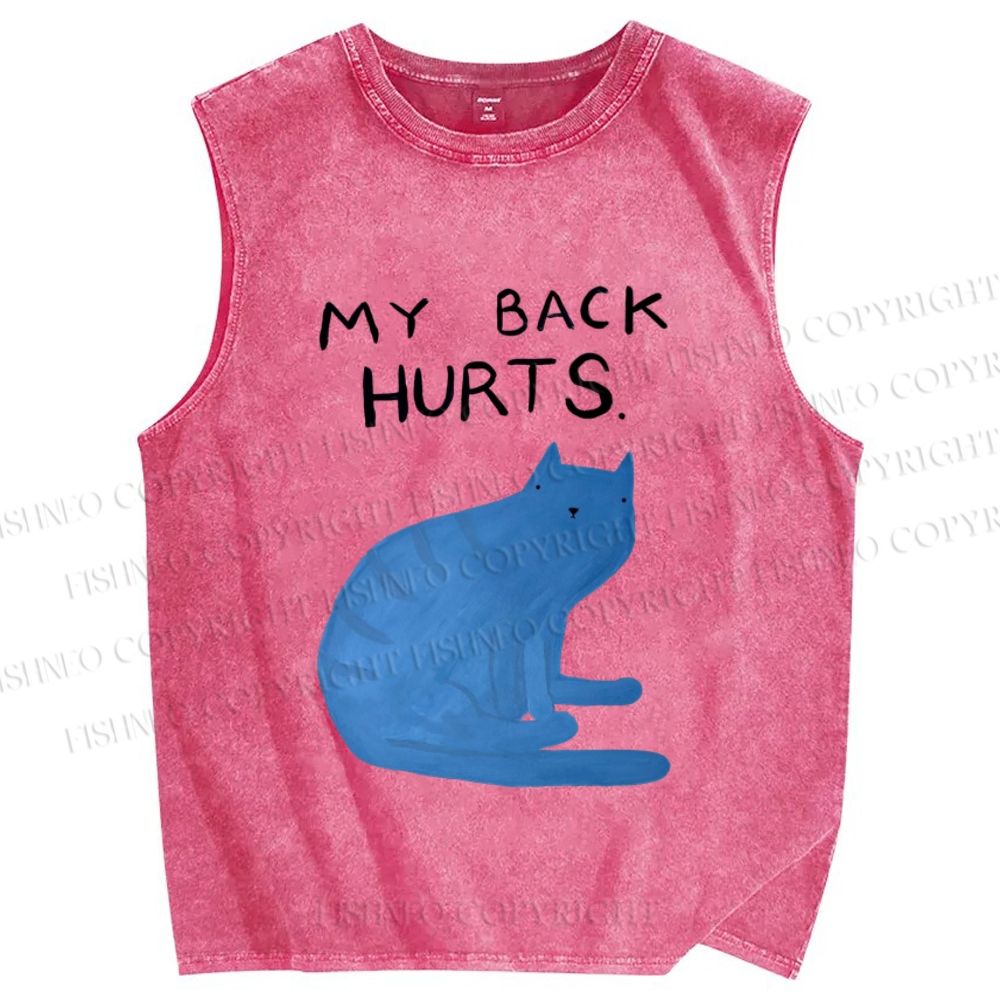Unisex My Back Hurts Cat Printed Washed Tank Top