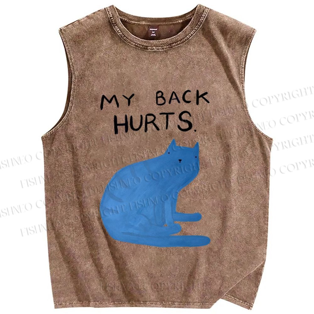 Unisex My Back Hurts Cat Printed Washed Tank Top