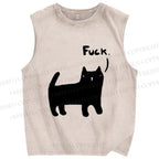 Unisex Fuck Cat Printed Washed Tank Top