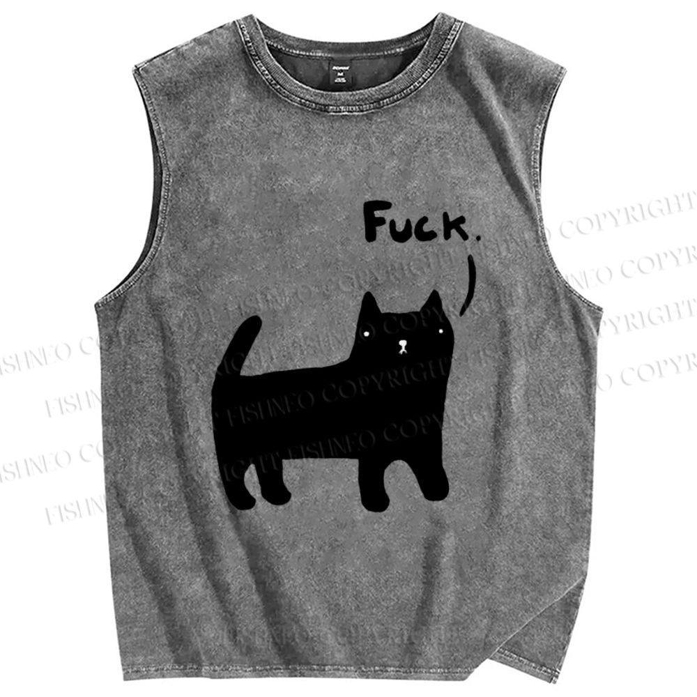 Unisex Fuck Cat Printed Washed Tank Top