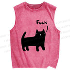 Unisex Fuck Cat Printed Washed Tank Top