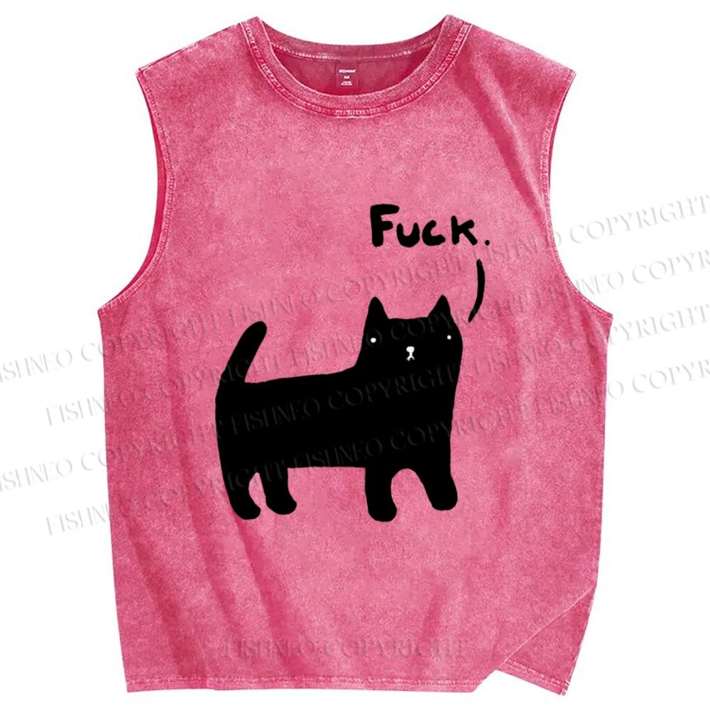 Unisex Fuck Cat Printed Washed Tank Top
