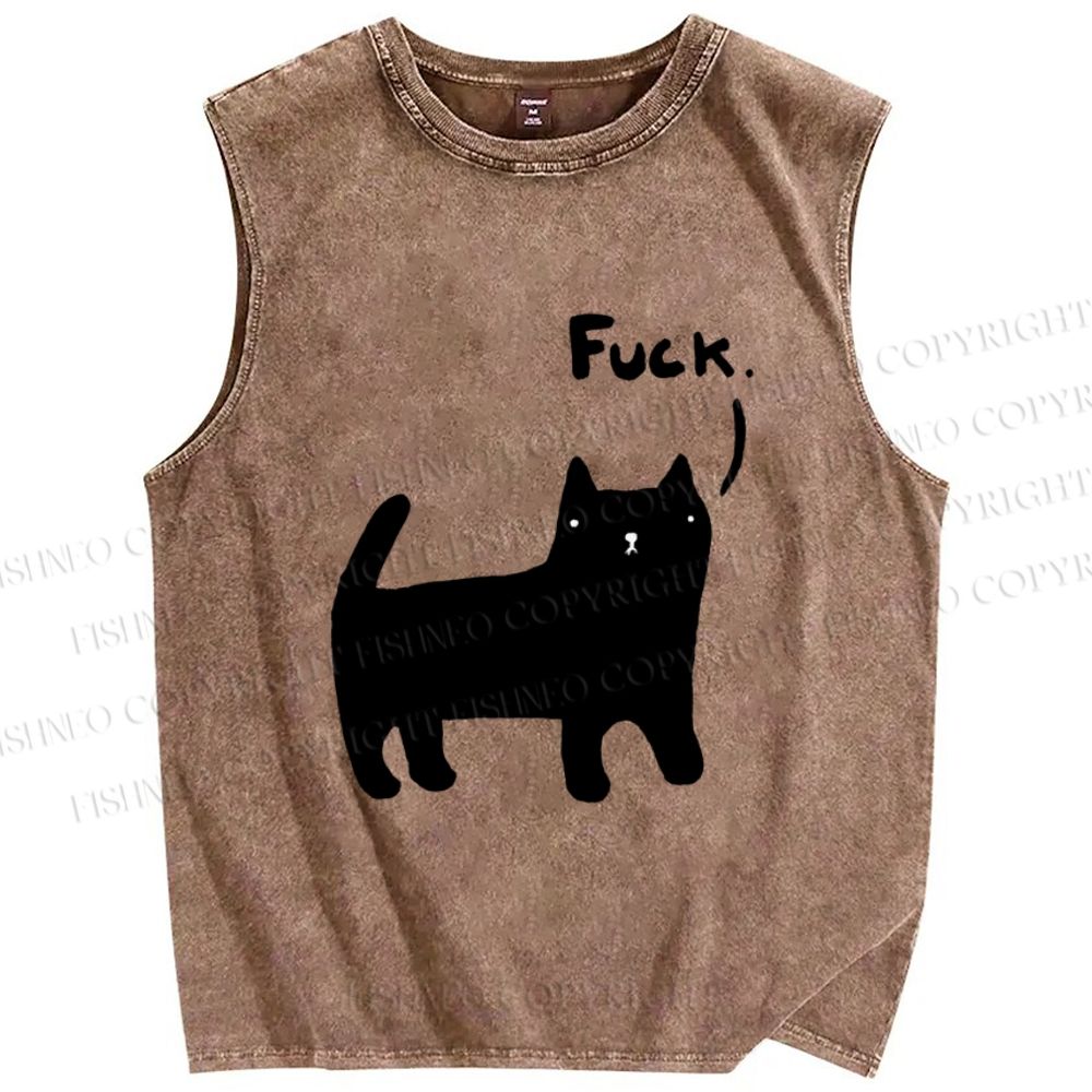 Unisex Fuck Cat Printed Washed Tank Top