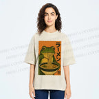 Unisex Frog Eating Ramen Printed Washed Tee