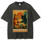 Unisex Catzilla vs Atomic Cat Printed Washed Tee