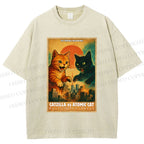Unisex Catzilla vs Atomic Cat Printed Washed Tee