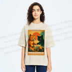 Unisex Catzilla vs Atomic Cat Printed Washed Tee