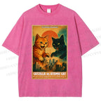 Unisex Catzilla vs Atomic Cat Printed Washed Tee