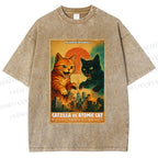 Unisex Catzilla vs Atomic Cat Printed Washed Tee