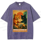 Unisex Catzilla vs Atomic Cat Printed Washed Tee