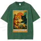 Unisex Catzilla vs Atomic Cat Printed Washed Tee