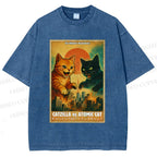 Unisex Catzilla vs Atomic Cat Printed Washed Tee