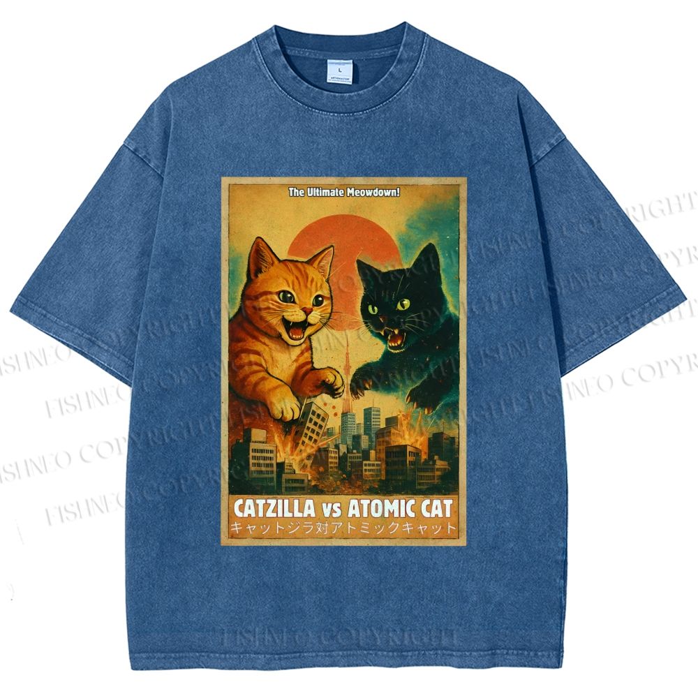 Unisex Catzilla vs Atomic Cat Printed Washed Tee
