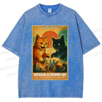 Unisex Catzilla vs Atomic Cat Printed Washed Tee