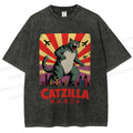 Unisex Catzilla Printed Washed Tee
