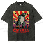 Unisex Catzilla Printed Washed Tee