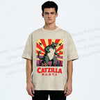 Unisex Catzilla Printed Washed Tee