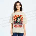 Unisex Catzilla Printed Washed Tee