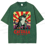 Unisex Catzilla Printed Washed Tee