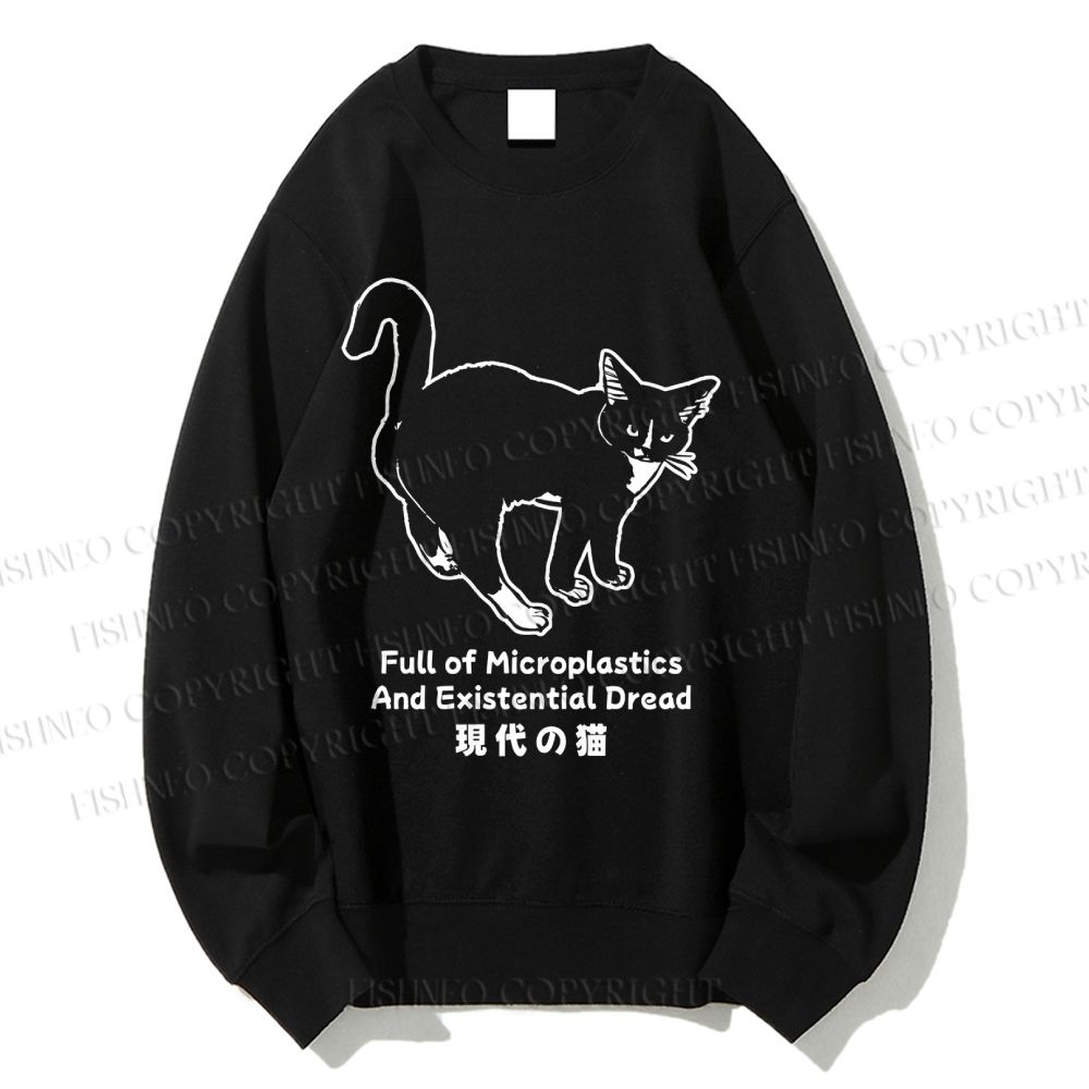 Unisex ull of Microplastics And Existential Dread Japanese Cat Printed Sweatshirt