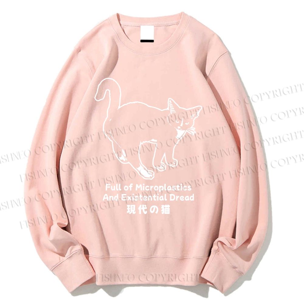 Unisex ull of Microplastics And Existential Dread Japanese Cat Printed Sweatshirt