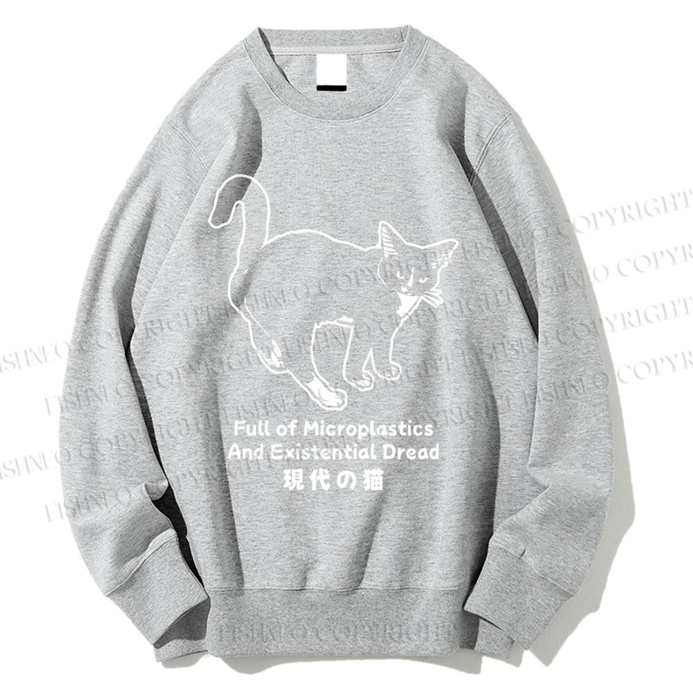 Unisex ull of Microplastics And Existential Dread Japanese Cat Printed Sweatshirt