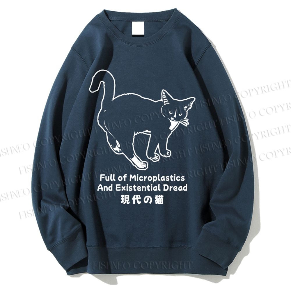 Unisex ull of Microplastics And Existential Dread Japanese Cat Printed Sweatshirt