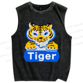 Unisex Tiger Printed Washed Tank Top