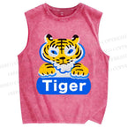 Unisex Tiger Printed Washed Tank Top