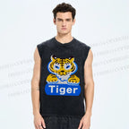 Unisex Tiger Printed Washed Tank Top