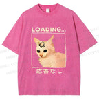 Unisex Funny Cat Loading Printed Washed Tee