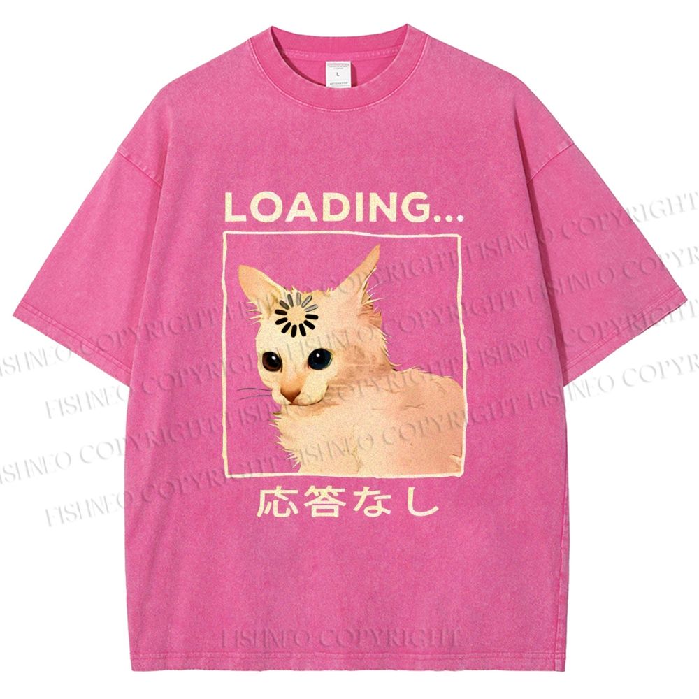 Unisex Funny Cat Loading Printed Washed Tee