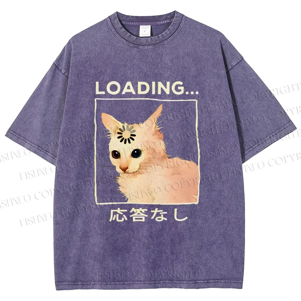 Unisex Funny Cat Loading Printed Washed Tee