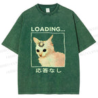 Unisex Funny Cat Loading Printed Washed Tee