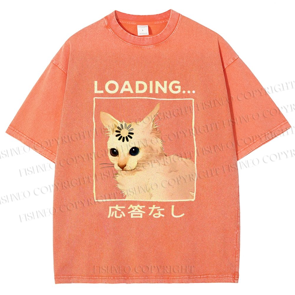 Unisex Funny Cat Loading Printed Washed Tee