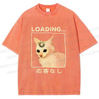 Unisex Funny Cat Loading Printed Washed Tee
